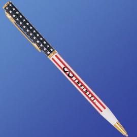Custom Imprinted Brass Barrel Gold Plated American Flag Pen (Screened)