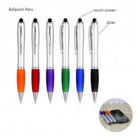 Custom Engraved 2-in-1 Click Action Plastic Universal Ballpoint Pen w/Stylus & Rubber Grip Section
