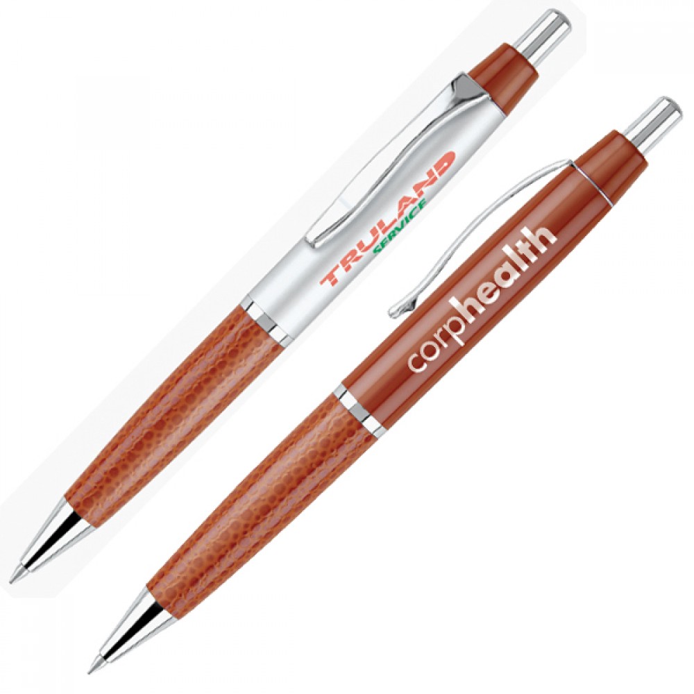 Aluminum Click Action Ballpoint Pen w/ Leatherette Barrel & Chrome Accents (OUTDATED) Custom Engraved