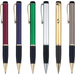 MYSA II Series gunmetal gray color ball point pen - brass metal barrel, gold trim, with rubber grip Custom Imprinted