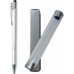 JJ Series Silver Double Ring Pen with Stylus, silver pen, stylus pen, in clear tube gift box Logo Branded