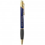 Logo Branded Gloss Blue Brass Ballpoint Pen with Gripper