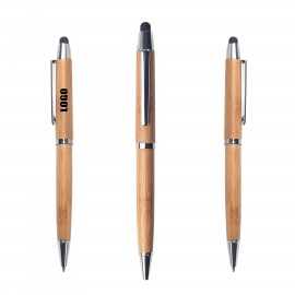 Logo Branded Twisted Action Bamboo Pen With Stylus