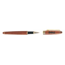 Rosewood Rollerball Pen w/ Pull Cap Action & Black ink Logo Branded