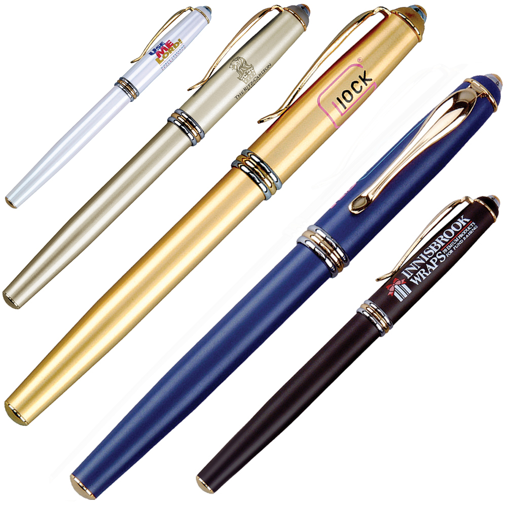 Brass Rollerball Pen w/ Cap Off Logo Branded Brass Rollerball Pen w/ Cap Off Logo Branded