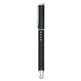 Logo Branded Solid Brass Barrel Roller Ball Pen w/ Chrome Silver