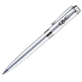 Satin Silver Solid Brass Barrel Ballpoint Pen w/ Chrome Accent Custom Imprinted