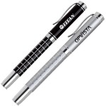 Aluminum Rollerball Pen w/ Refined Grid Barrel & Chrome Accents Logo Branded