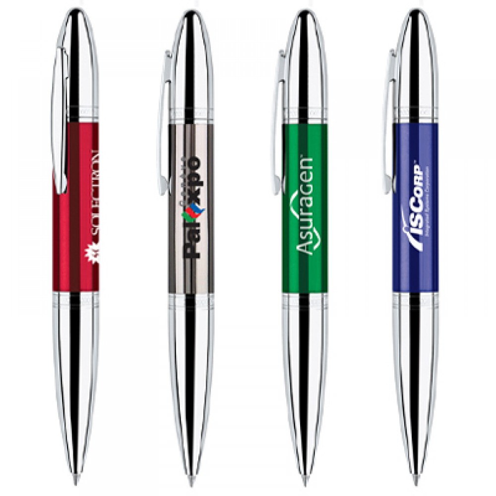 Logo Branded Metal Twist Action Ballpoint Pen w/ Translucent Finger Grip Logo Branded Metal Twist Action Ballpoint Pen w/ Translucent Finger Grip