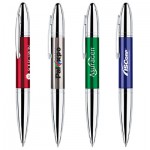 Logo Branded Metal Twist Action Ballpoint Pen w/ Translucent Finger Grip