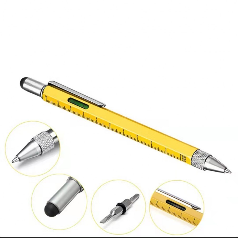 6 in 1 Multitool Pen for Men with 4 ruler Level Gauge Screwdriver and Touchscreen Stylus Custom Imprinted