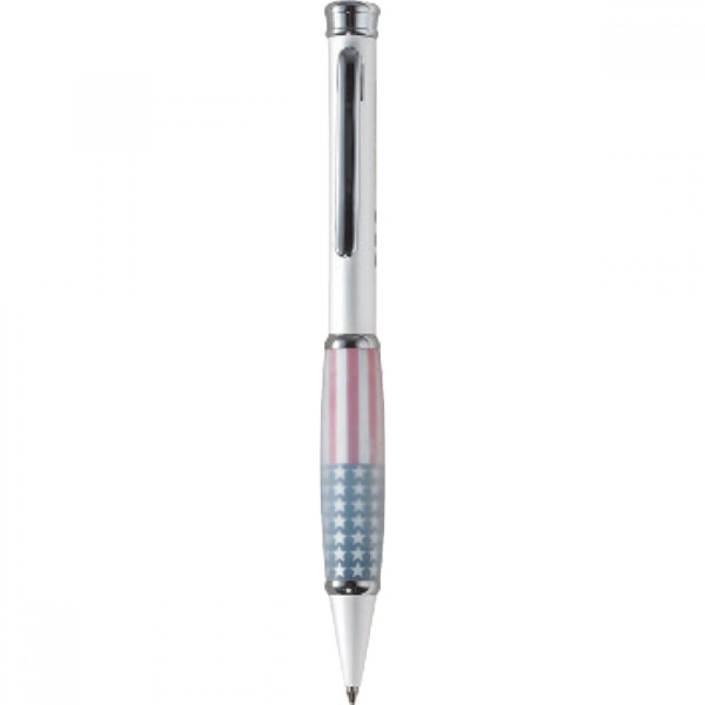 Quantum Twist Action Brass Ballpoint Pen w/ US Flag Grip (Light Version) Custom Engraved