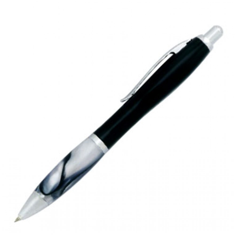 Logo Branded Curved Black Pen with Marbleized Grip - Black (ENGRAVED)