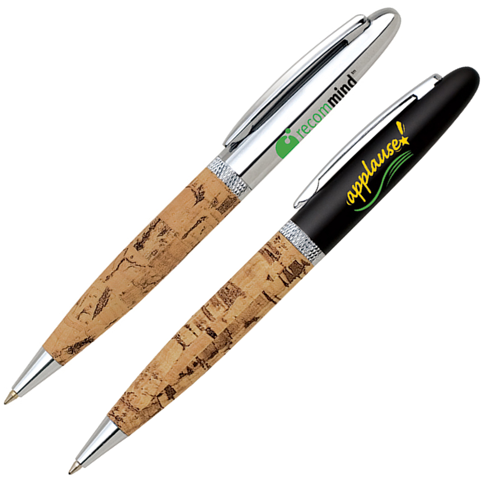 Logo Branded Twist Action Brass Ballpoint Pen w/ Cork Barrel Logo Branded Twist Action Brass Ballpoint Pen w/ Cork Barrel