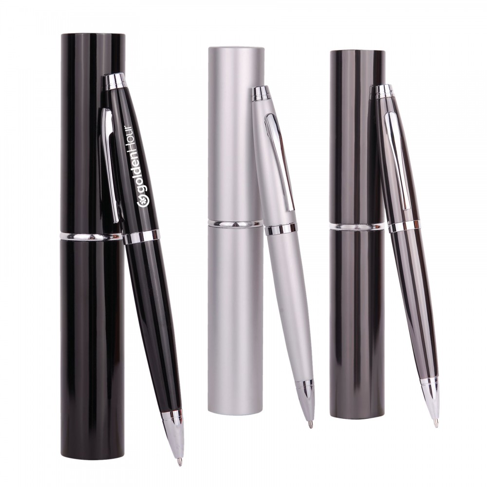 Twist Metal Ballpoint Pen w/Matching Case Set Custom Imprinted
