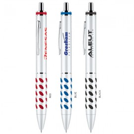 Logo Branded Atlantis Click Action Ball Point Pen w/ Dot Grip