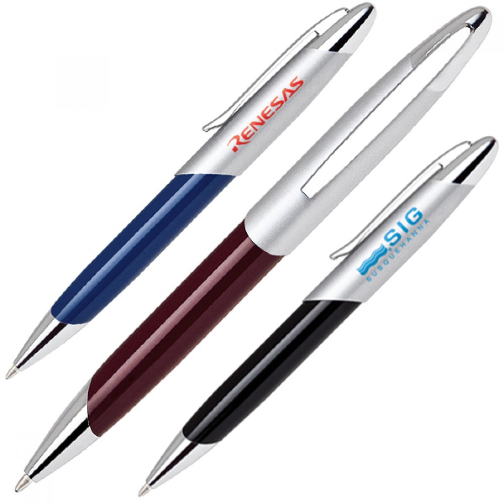 Logo Branded Twist Action Brass Ballpoint Pen w/ Brushed Silver Cap Logo Branded Twist Action Brass Ballpoint Pen w/ Brushed Silver Cap