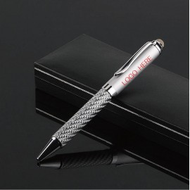 Custom Imprinted Carbon Fiber Barrel Metal Twist Action Ballpoint Pen W/ Stylus