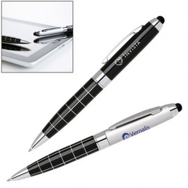 Classic Grid Barrel Ballpoint Pen with Capacitive Stylus Custom Imprinted