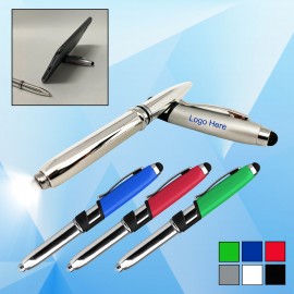 Logo Branded Multi Function Metal Stylus Pen LED Light & Phone Stand