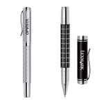 Logo Branded Metal Cap Off Rollerball Pen with Checkered Accent