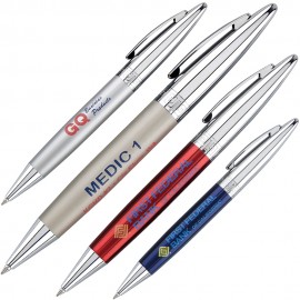 Logo Branded Twist Action Brass Pen w/ Lacquered Barrel & Polished Chrome Cap