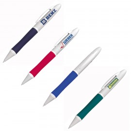 Custom Engraved Silver Comfy Clip Action Ballpoint Pen w/Long Rubber Grip