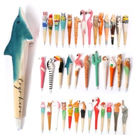 Custom Imprinted Cute Cartoon Wooden Carving Neutral Pen