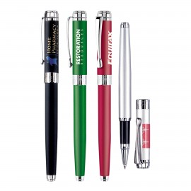 Logo Branded Metal Pen, Rollerball pen, Twist action, Blue ink refill optional