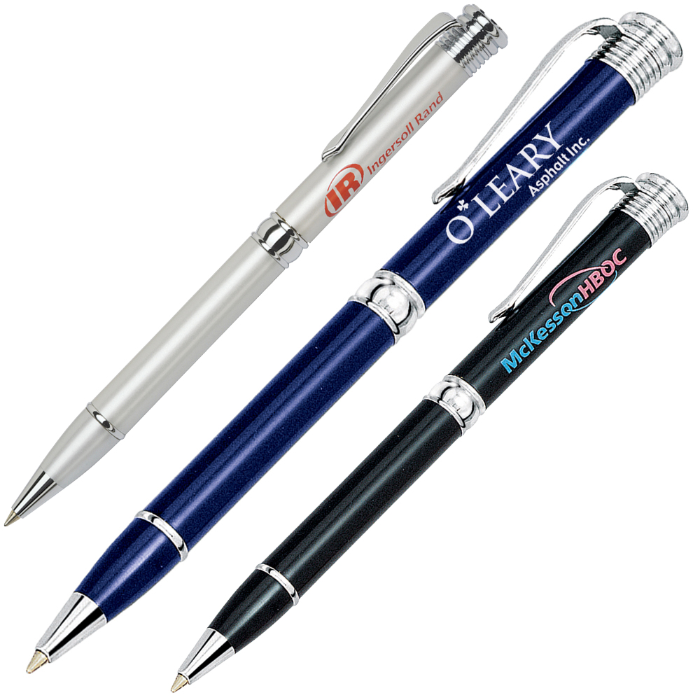 Twist Action Brass Ballpoint Pen w/ Shiny Chrome Accents Logo Branded Twist Action Brass Ballpoint Pen w/ Shiny Chrome Accents Logo Branded
