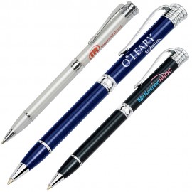 Twist Action Brass Ballpoint Pen w/ Shiny Chrome Accents Logo Branded  Twist Action Brass Ballpoint Pen w/ Shiny Chrome Accents Logo Branded
