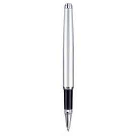 Satin Silver Solid Brass Barrel Roller Ball Pen w/ Chrome Accent Custom Engraved