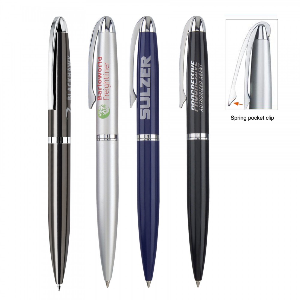 Custom Imprinted Metal Pen, Ballpoint pen, Twist action, Blue ink refill optional Custom Imprinted Metal Pen, Ballpoint pen, Twist action, Blue ink refill optional