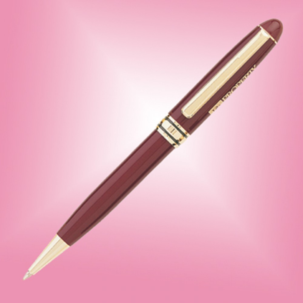 Custom Imprinted Ebony Brass Ball Point Pen - Burgundy w/Gold Acc. Custom Imprinted Ebony Brass Ball Point Pen - Burgundy w/Gold Acc.