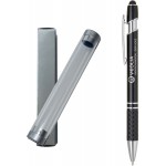 Stylus Pro Series, black stylus pen with chrome trim, diamond cut grip, in clear tube gift box Logo Branded