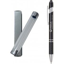 Custom Engraved Stylus Pro Series, black stylus pen with chrome trim, diamond cut grip, in clear tube gift box  Custom Engraved Stylus Pro Series, black stylus pen with chrome trim, diamond cut grip, in clear tube gift box