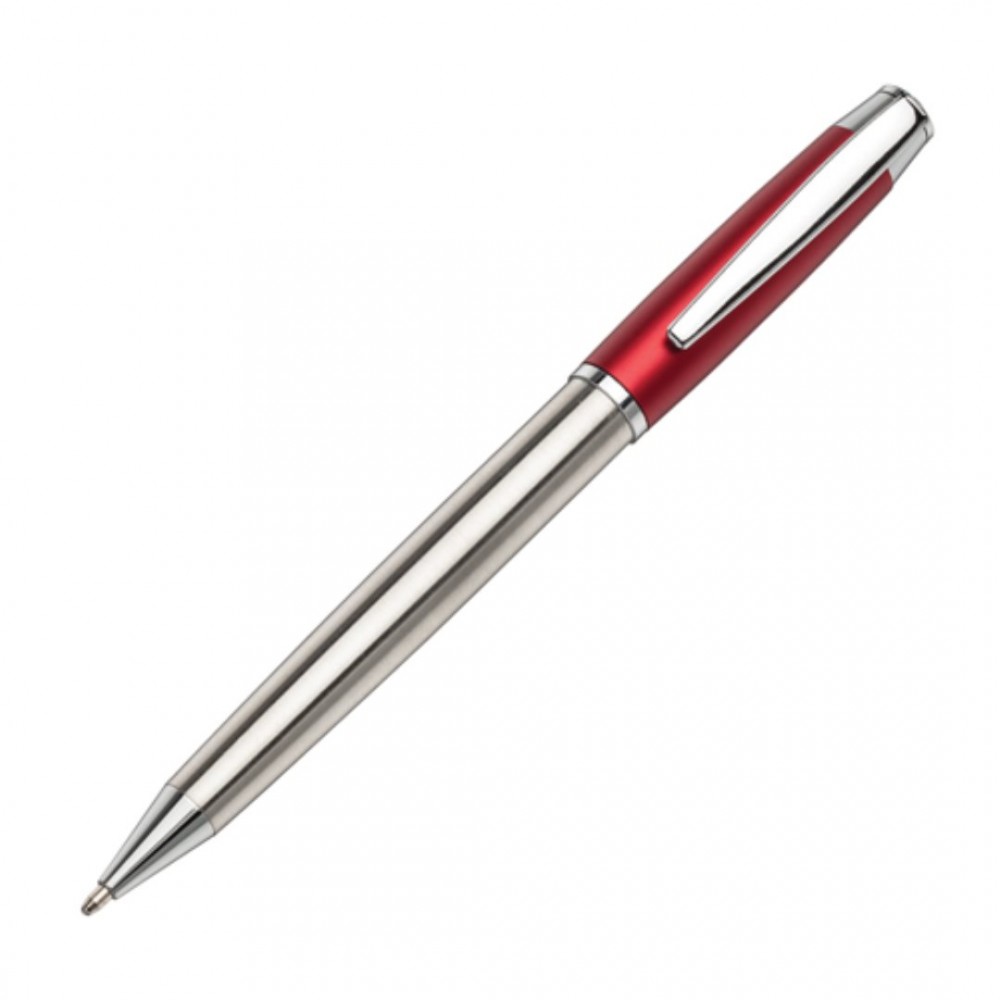 St Lucia Brushed S/Steel Pen - Red Custom Imprinted St Lucia Brushed S/Steel Pen - Red Custom Imprinted
