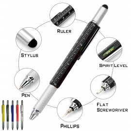 6 In 1 Metal Tool Pen With Ruler Stylus Spirit Level and Screwdrivers Logo Branded  6 In 1 Metal Tool Pen With Ruler Stylus Spirit Level and Screwdrivers Logo Branded