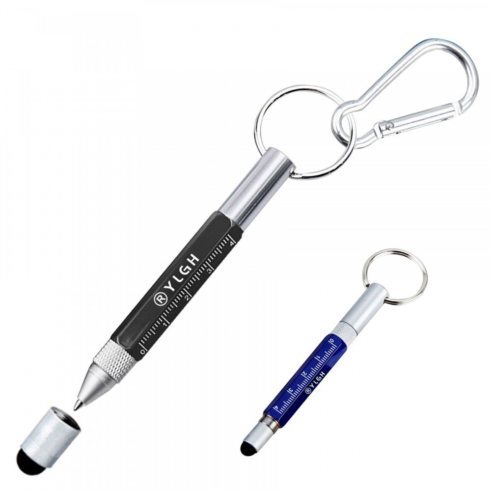 Multi Metal Tool Pen With Carabiner Key Ring Logo Branded
