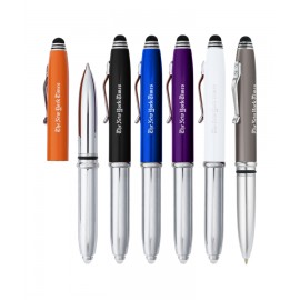 Union Printed - 3" 1 Flashlight and Stylus Metal Pen Logo Branded