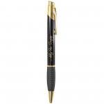Custom Engraved Gloss Black Brass Ballpoint Pen with Gripper