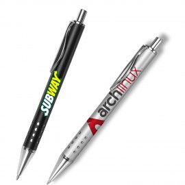 Chrome Metal Ballpoint Pens w/ Swerve Clip & Brass Barrel Logo Branded