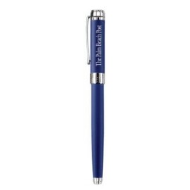 Logo Branded Solid Brass Barrel in Matte Finish Roller Ball Pen w/ Shiny Chrome Accent