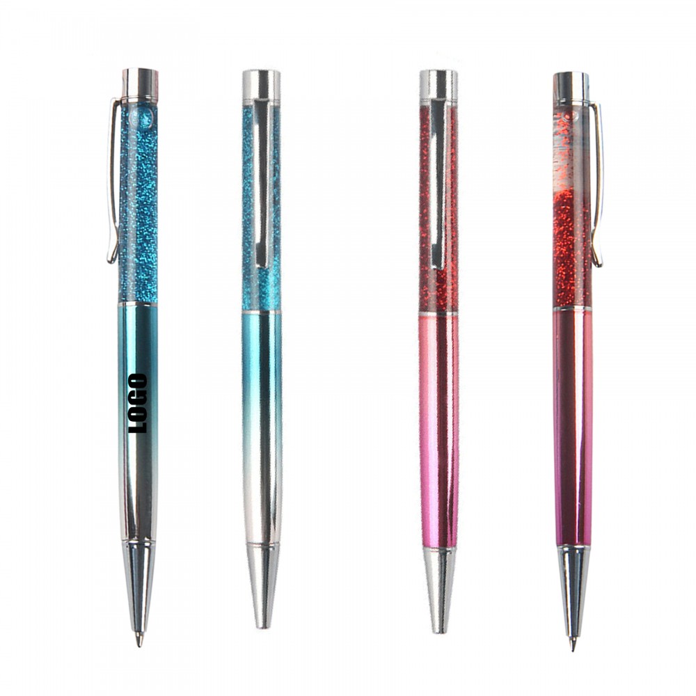 Custom Imprinted Gradual Finish Metal Pen With Glitters