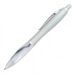 Curved Silver Pen with Marbleized Grip - Silver (ENGRAVED) Logo Branded