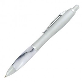 Custom Engraved Curved Silver Pen with Marbleized Grip - Silver (ENGRAVED)