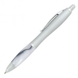 Curved Silver Pen with Marbleized Grip - Silver (ENGRAVED) Custom Engraved