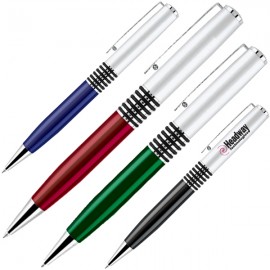 Logo Branded Silver Cap Brass Ballpoint Pen w/ Translucent Color Barrel