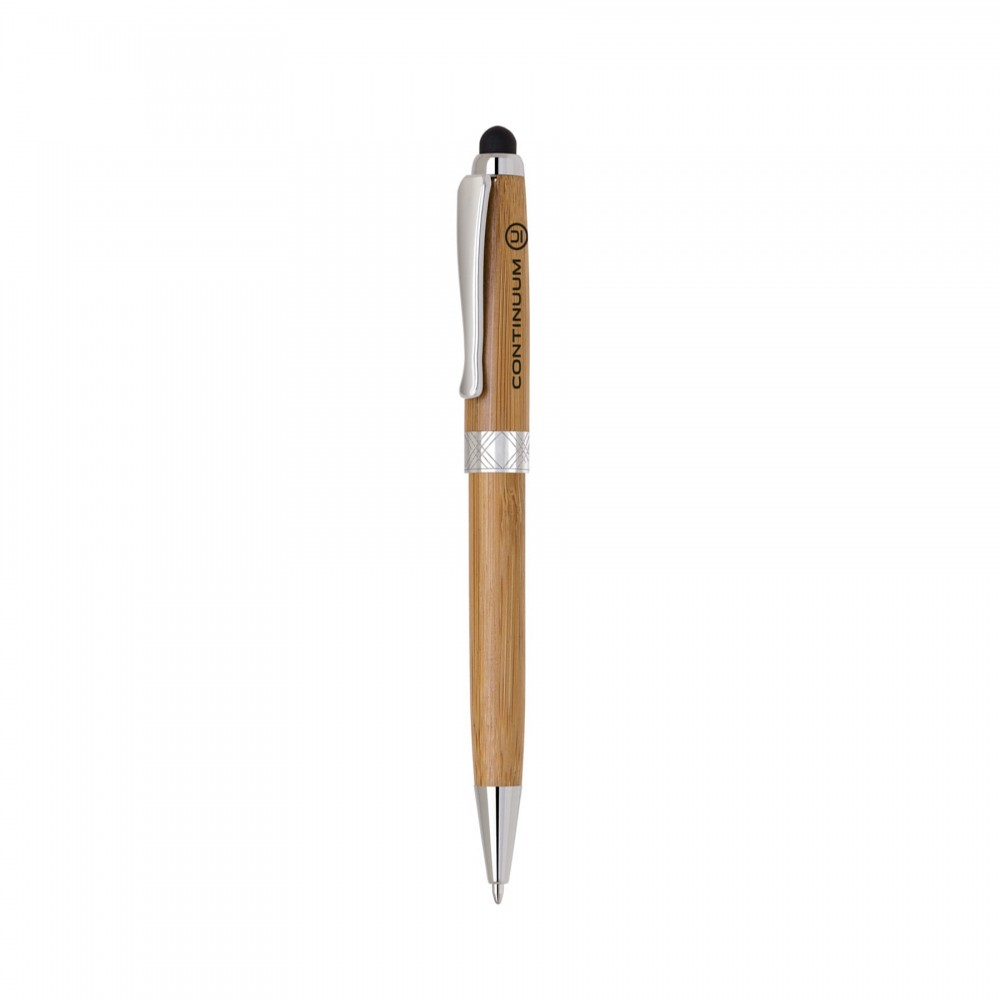 Logo Branded ECO-Friendly Bamboo stylus and ballpoint pen.