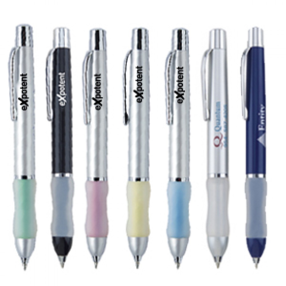 Geiselle I Chrome Accent Ballpoint Pen w/ Frost Rubber Grip Custom Imprinted Geiselle I Chrome Accent Ballpoint Pen w/ Frost Rubber Grip Custom Imprinted